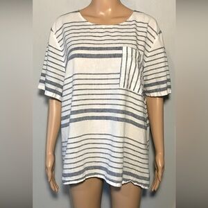 Liz Claiborne Women's Blouse Size XXL Striped Linen Cotton Lightweight Tunic